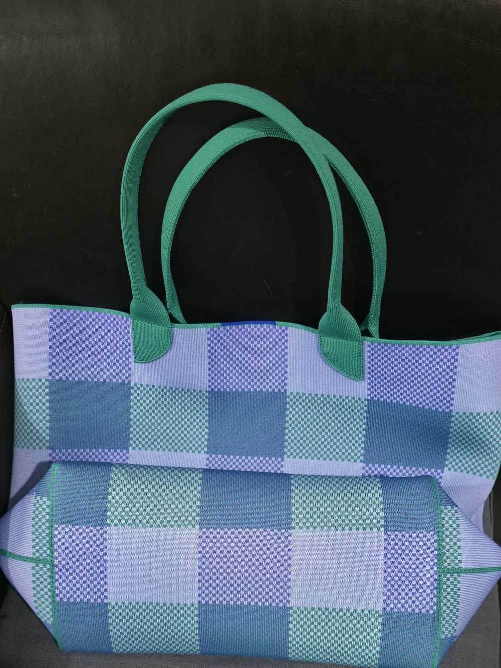 Rothy's Teal and Lavender Checkered Tote